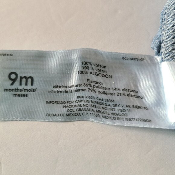 CARTERS 2-PIECE CHAMBRAY DENIM SQUARE NECK TOP WITH BUBBLE SHORT SIZE 9M - Picture 2 of 9